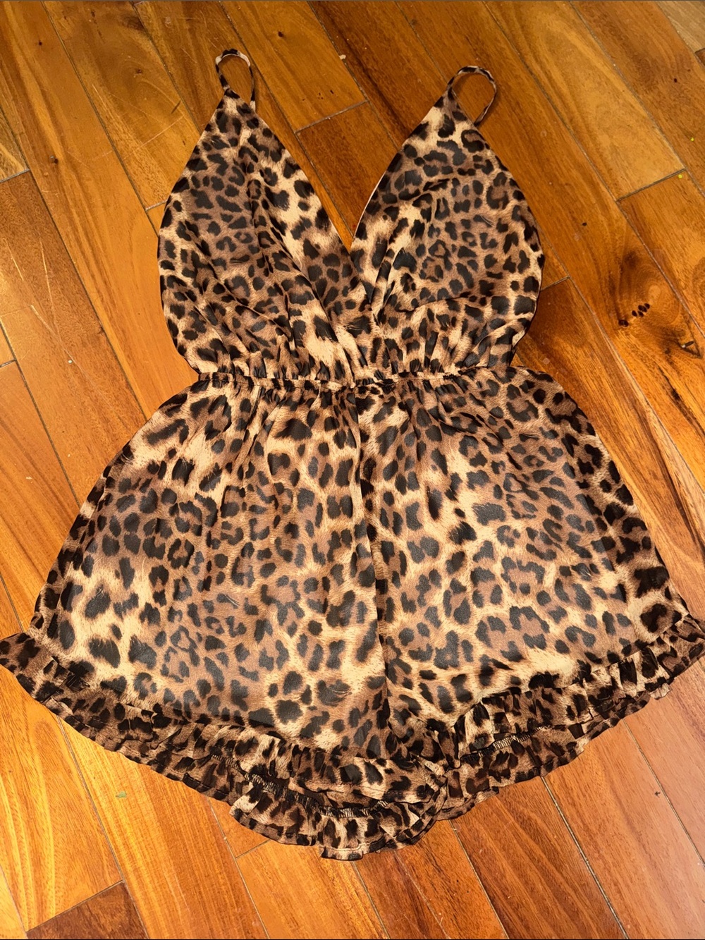 Audrey 3+1 Leopard Print Spaghetti Strap Romper - Brown & Black
